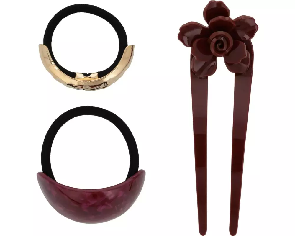 Trisa Accessoires Haargummi und Haarnadel Set Gold/Bordeaux