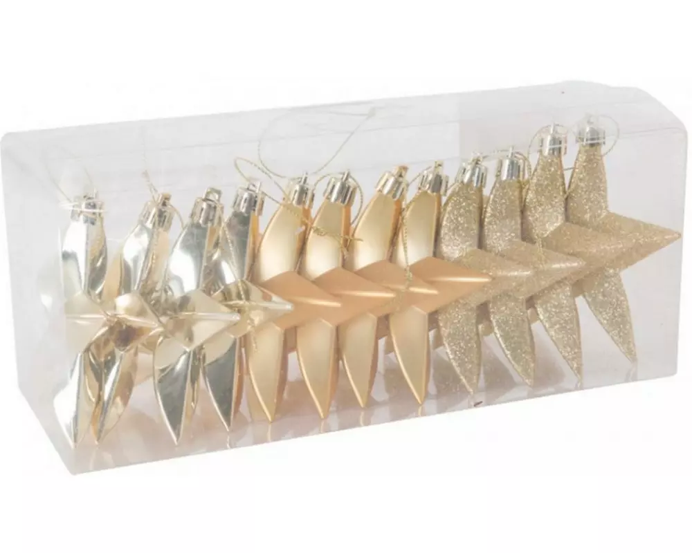 Dekomat AG Weihnachtssterne Aufhänger aus Kunststoff, Gold 12 Stück
