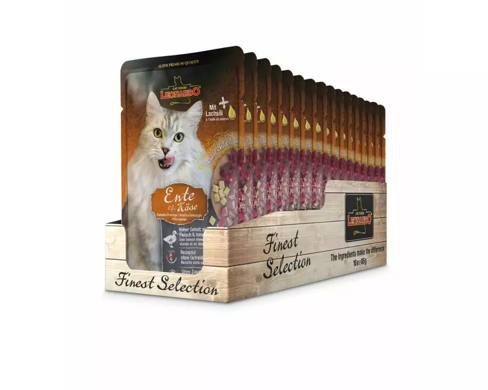 Leonardo Cat Food Nassfutter Ente & Käse, 16 x 85 g