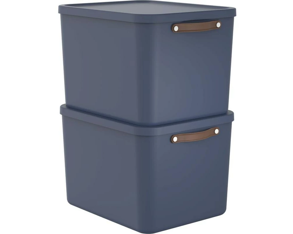 Rotho Aufbewahrungsbox MALOJA 55 l, Blau, 2 Stück