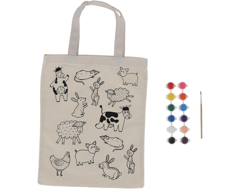 Esschert Design Tragetasche Bauernhof Polyester, 1 Stück, Beige