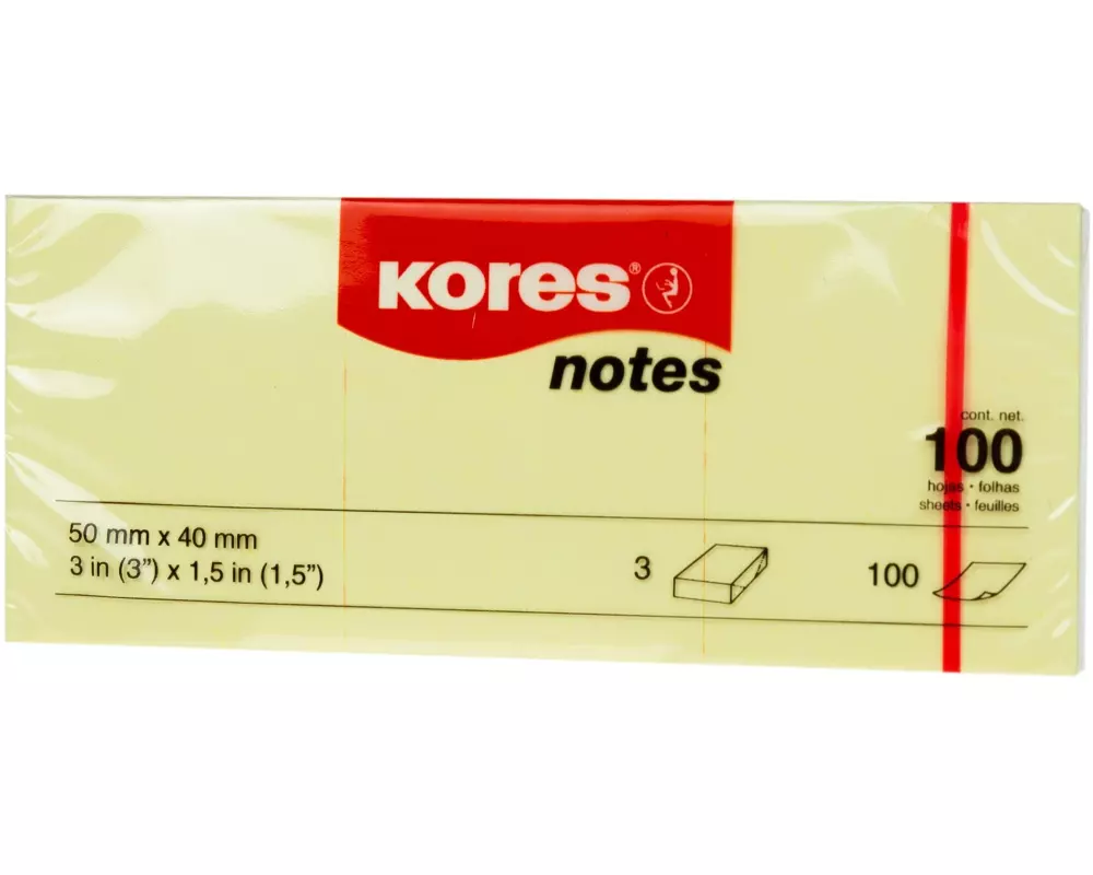 Kores Notizzettel 5040, 5 x 4 cm, 3 Blöcke, Gelb