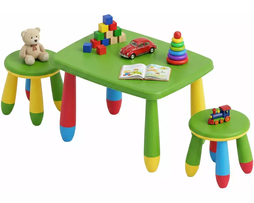 relaxdays Kindersitzgruppe 3-teilig, Kunstoff, Mehrfarbig