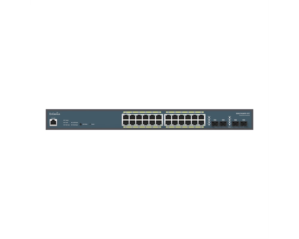 EnGenius EWS7928P-FIT 24-Port Gigabit PoE+ Switch, Verwaltet, 240W mit 4 SFP-Anschlüssen