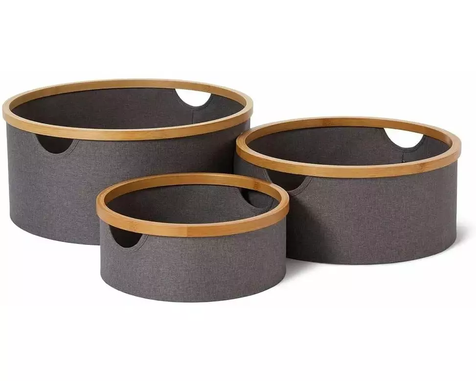 Lumaland Aufbewahrungsbox rund 3 Stück, Taupe