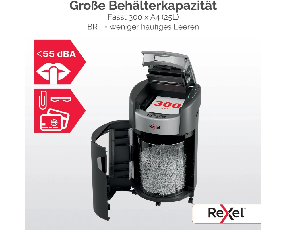 Rexel ShredMax Autofeed+ 300X Aktenvernichter, P-4, 300 Blatt