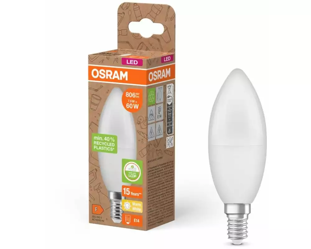 OSRAM LED PCR LAMPS WITH CLASSIC B 7.5W, E14, Warmweiss (WW)