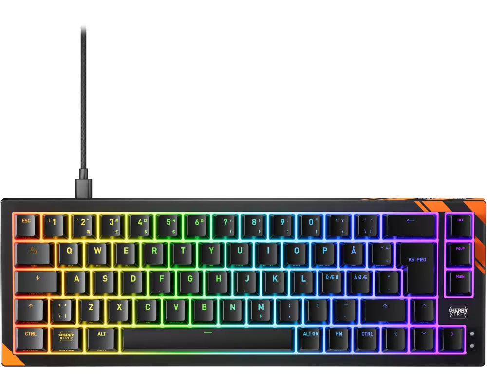 CHERRY K5 PRO TMR COMPACT Tastatur Gaming USB QWERTY Nordisch Schwarz, Orange