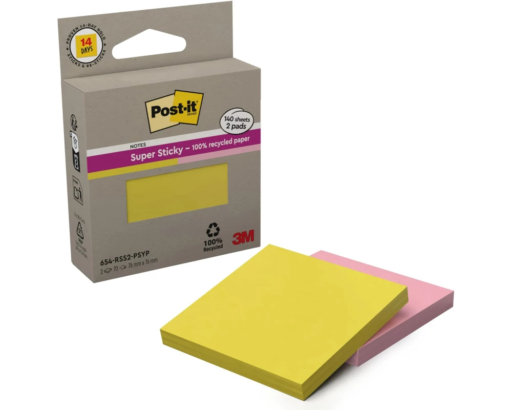 Post-it 3M Super Sticky Recycling Notes Gelb/Rosa