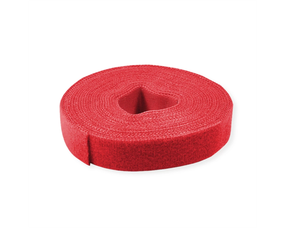 VALUE Klettband auf Rolle, 10mm, rot, 25 m