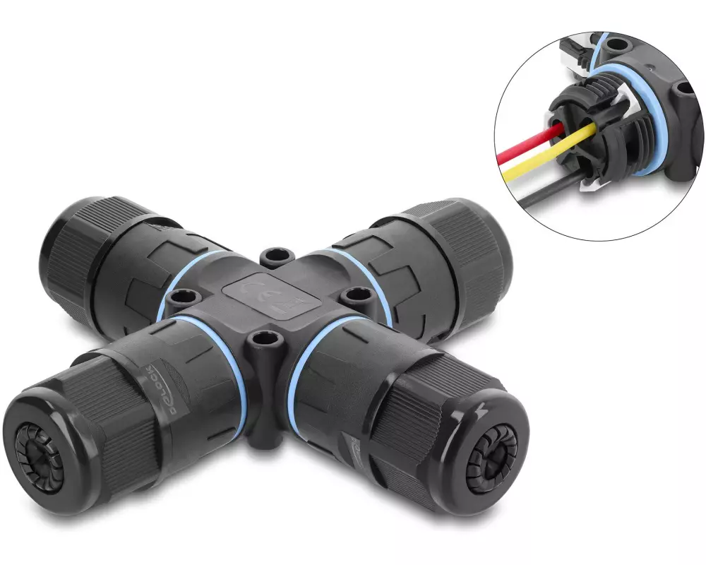 Delock Kabelverbinder X-Form 3 Pin IP68 5 - 12 mm werkzeugfrei