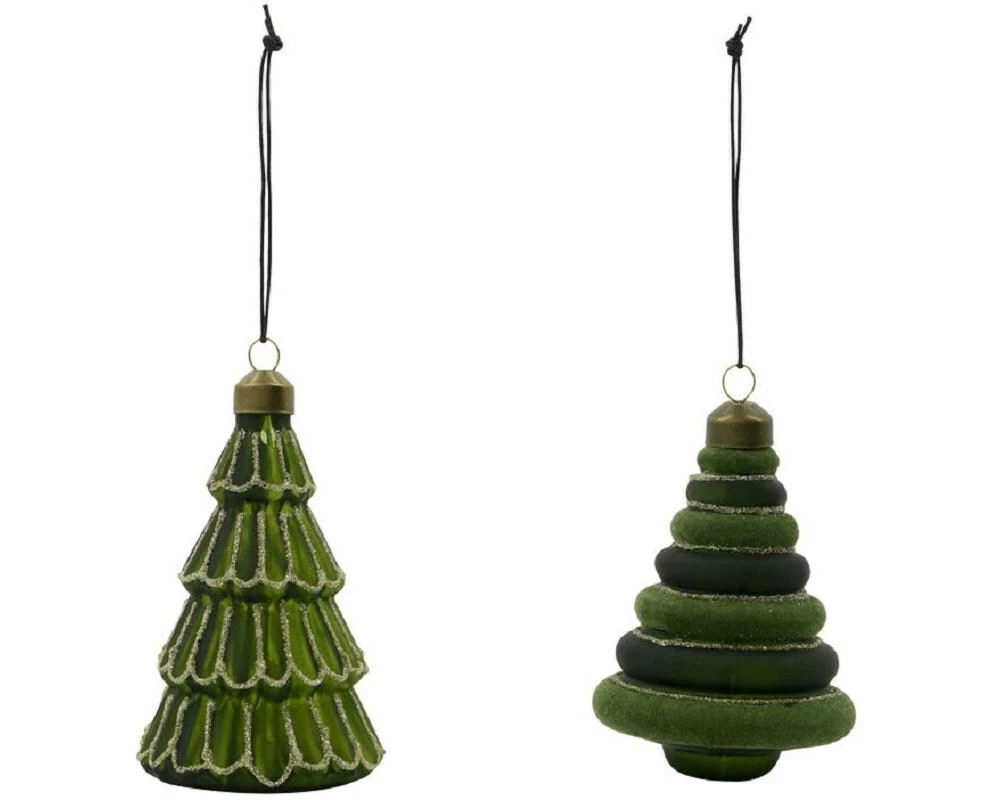 House Doctor Weihnachtskugel Bäume Ø 9 cm, 2 Stück Grün