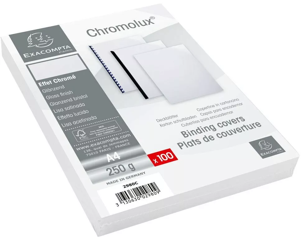 Exacompta Einbanddeckel Chromolux 250 g/m², 100 Stück, Weiss
