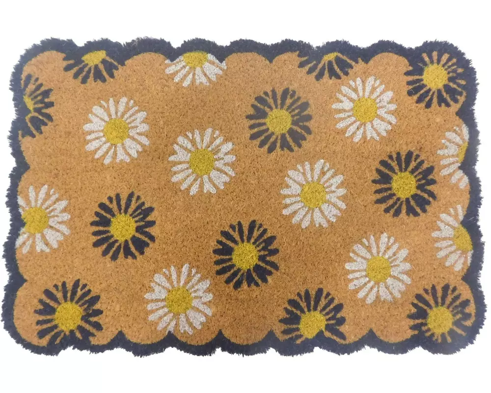 relaxdays Fussmatte Blumen 60 x 40 cm Blau/Natur