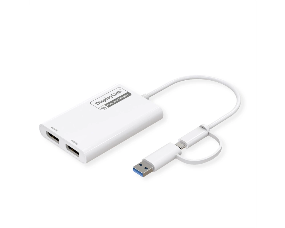 ROLINE Multi-DisplayLink Adapter USB Typ A+C - 2x DP, 4K