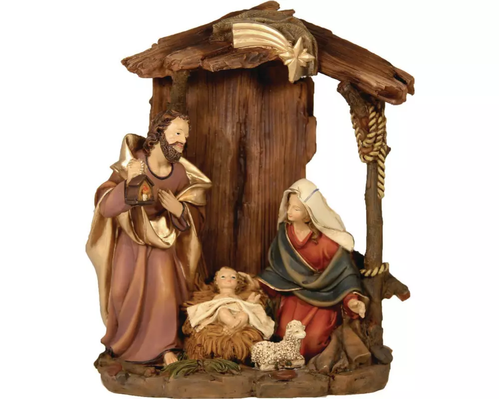 Botanic-Haus Krippe Traditional Heilige Familie mit Stall