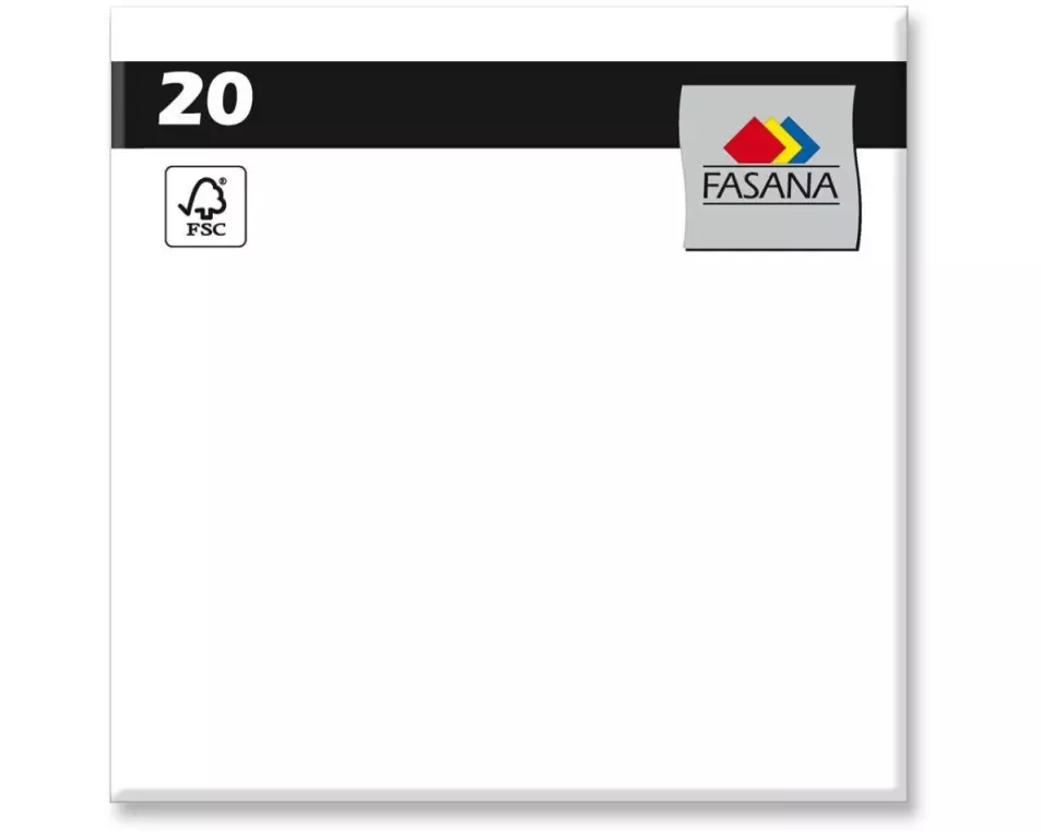 Fasana Papierservietten Uni 33 cm x 33 cm, 20 Stück, Weiss