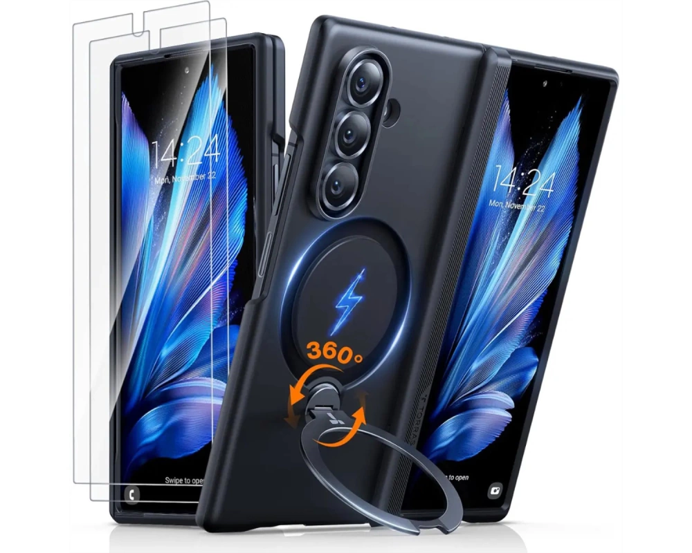 Torras Ostand Schutzhülle + Panzerglas, Samsung Z Fold7, MagSafe, schwarz