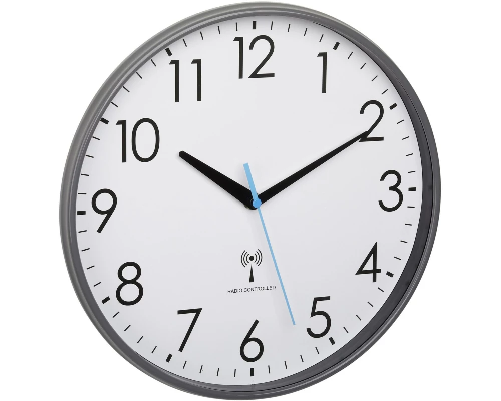 TFA Dostmann Funk-Wanduhr Grau