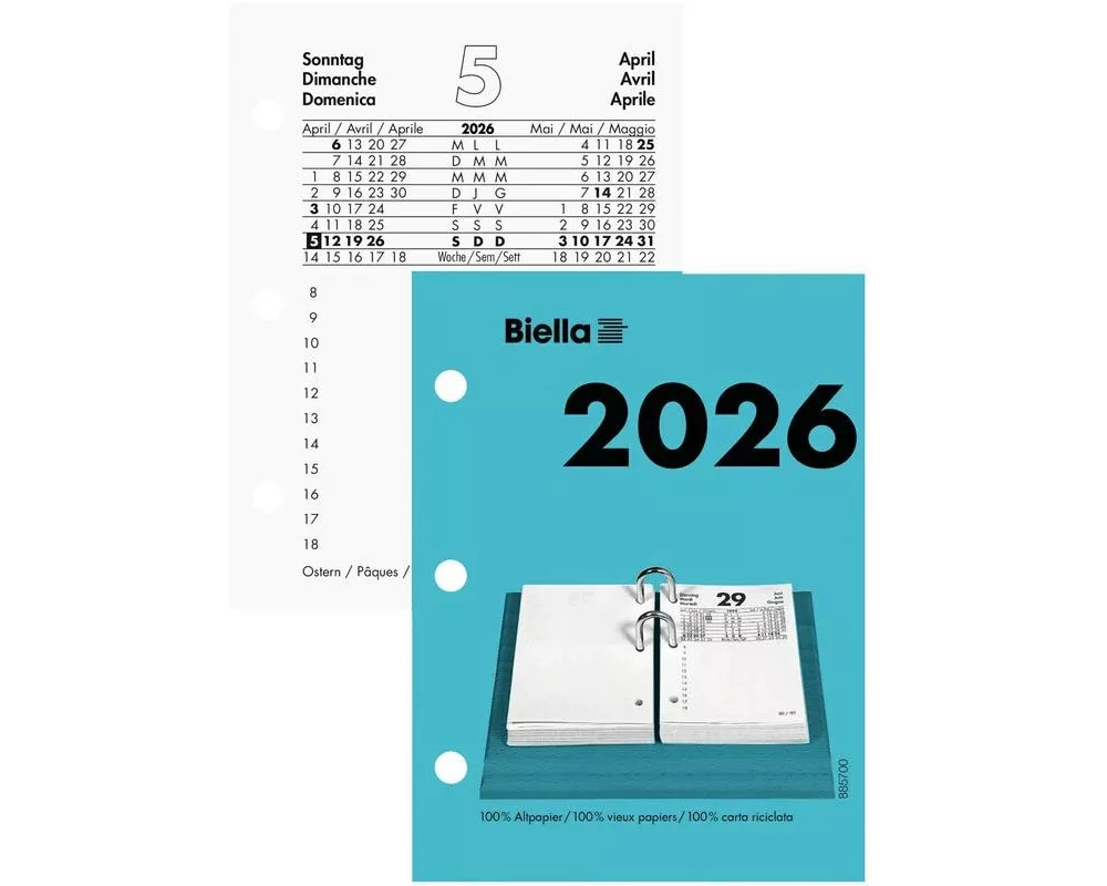 Biella Taschenkalender Umlegeblock gelocht, klein, 1 Tag pro Seite