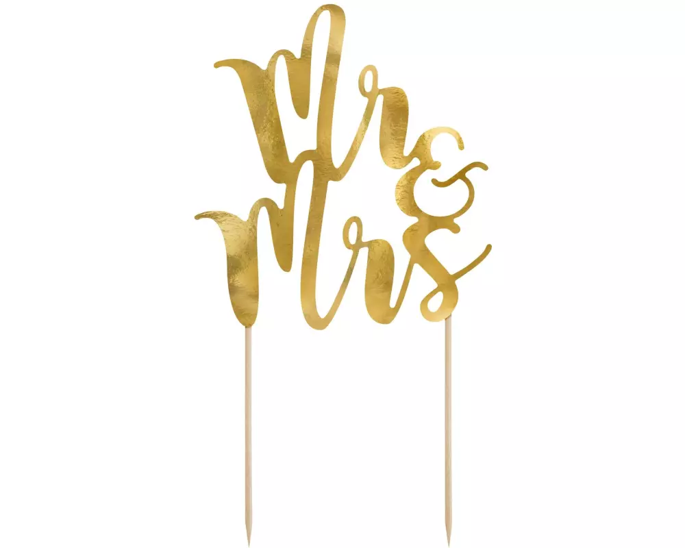 Partydeco Kuchen-Topper Mr & Mrs 25.5 cm, 1 Stück, Gold