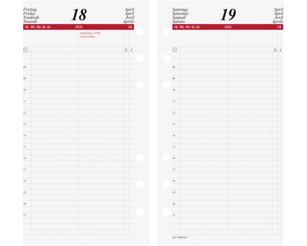 RIDOIDE Timing 2 Tageskalender 2026 7066900006.26 1T/1S ML 9.3x17.2cm