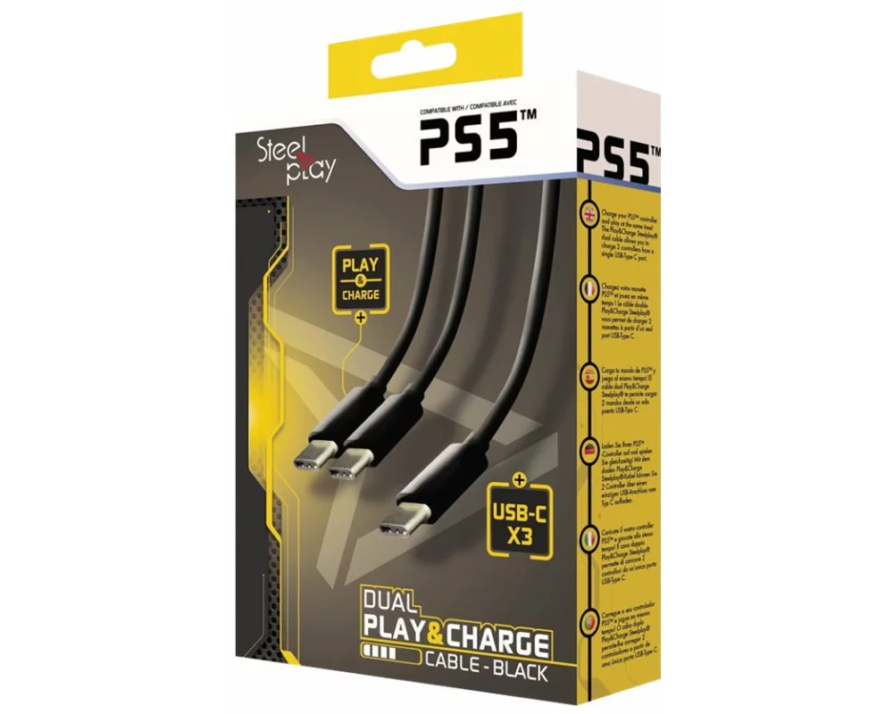 Steelplay Dual Play & Charge Cable for Controller, 3m, Black, PS5