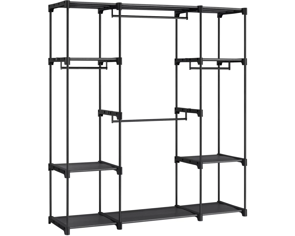 VASAGLE Garderobenständer mit 4 Hängefächer 151 x 166 cm, Schwarz