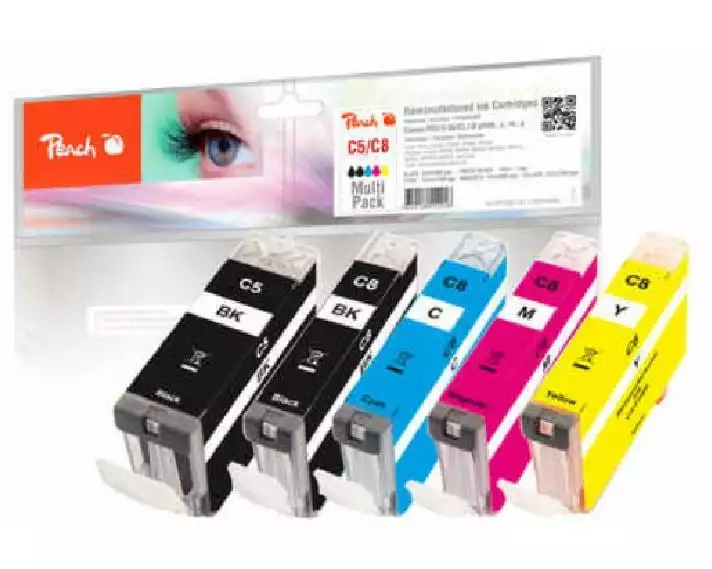 Peach Tinte Canon GI-5 / CLI-8 1x BK, 1x PBK, 1x C, 1x M, 1x Y