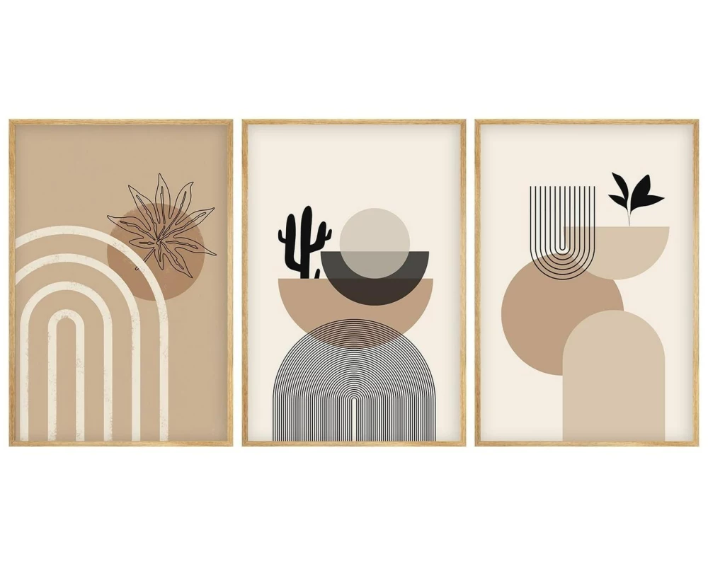 Wallxpert Bild Arches Beige/Blau, 3-teilig, 50x35 cm