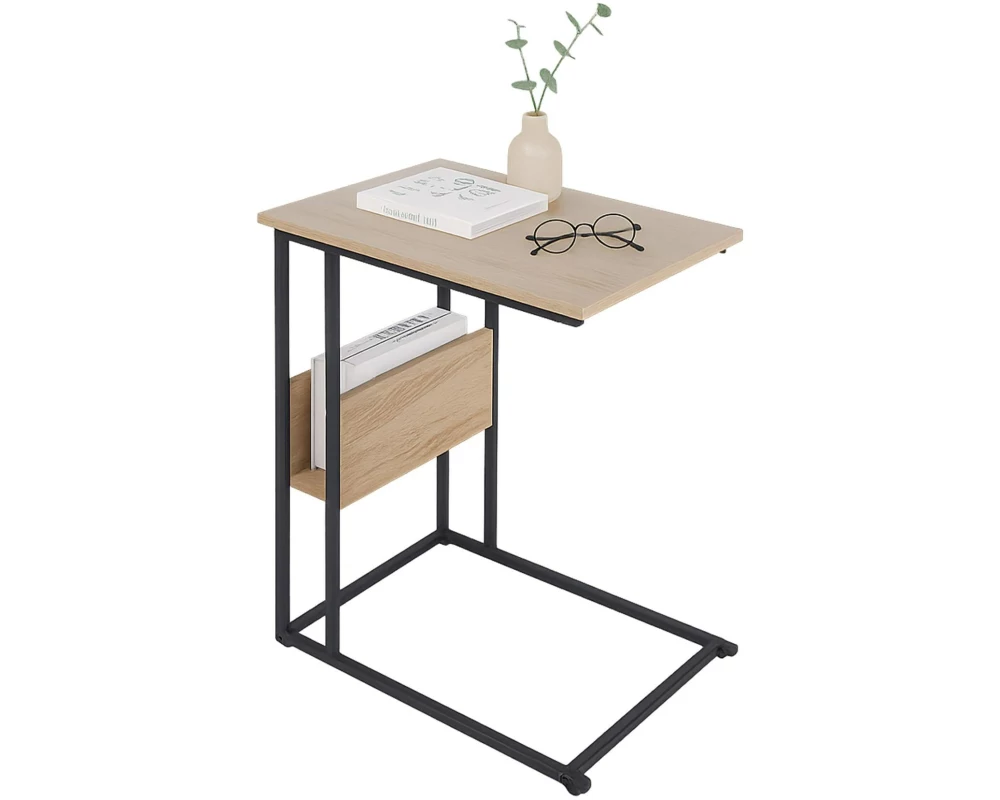 relaxdays Beistelltisch in C-Form 60 x 55 Hellbraun/Schwarz