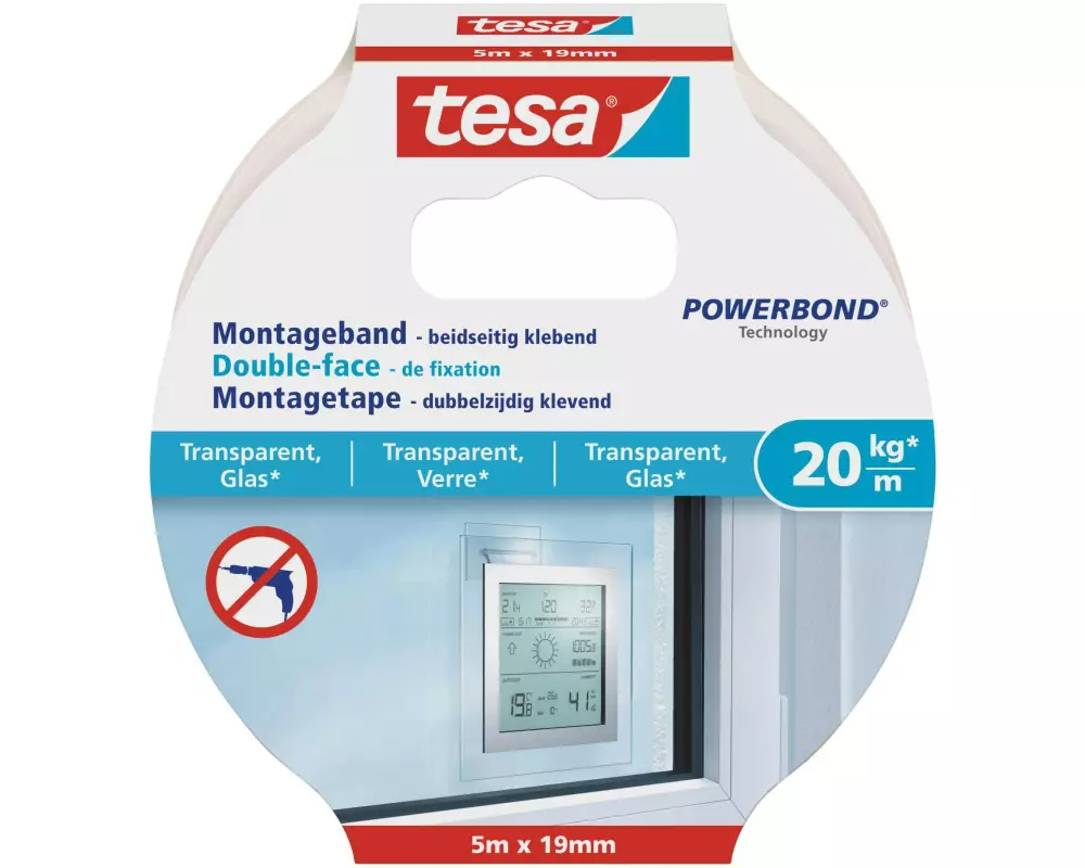 tesa Montageband 5 m x 19 mm für transparente Flächen