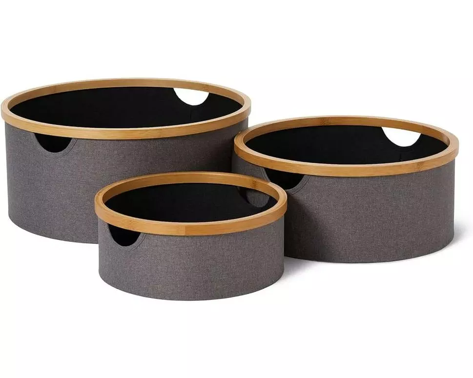 Lumaland Aufbewahrungsbox rund 3 Stück, Schwarz/Grau
