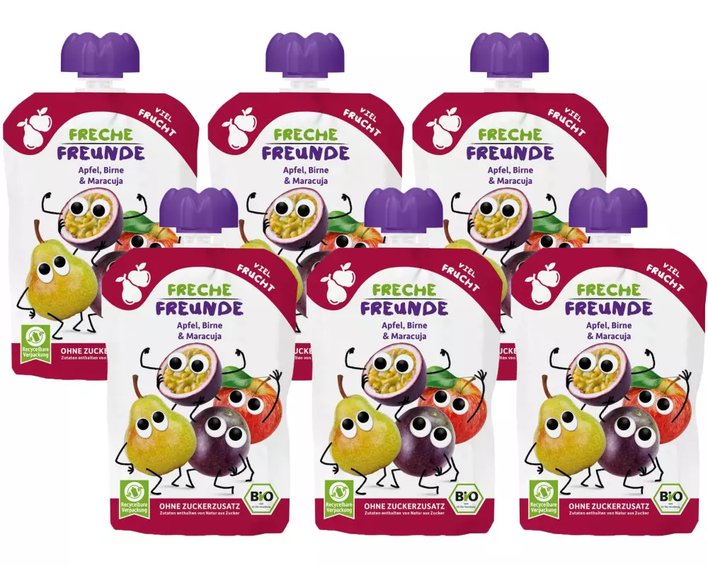 Freche Freunde Quetschbeutel Apfel Birne & Passionsfrucht Bio 6x 100 g