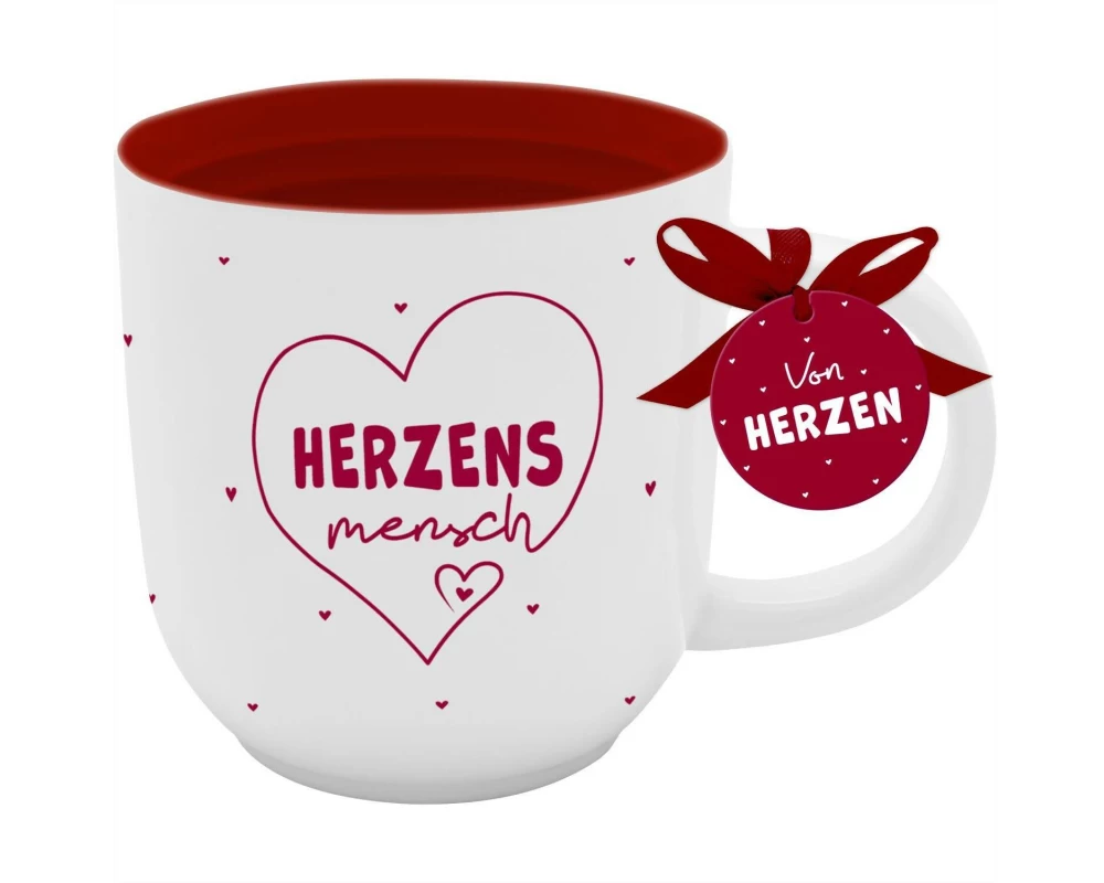 Sheepworld Universaltasse Herzensmensch 500 ml, 1 Stück, Rot/Weiss