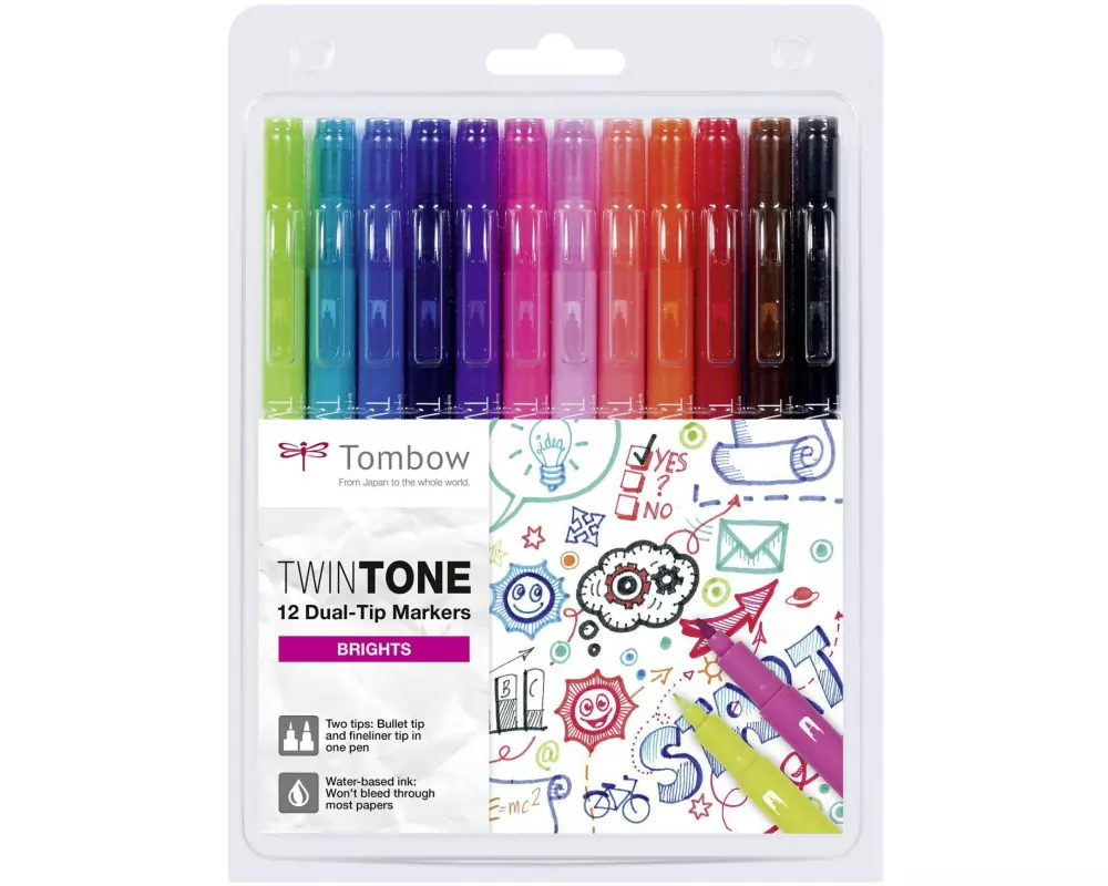 Tombow Fineliner TwinTone Brights 0.8 mm, 0.3 mm, 12 Stück