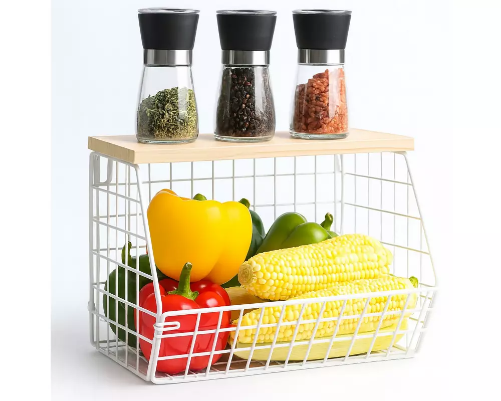 relaxdays Organizer Obstkorb Wandregal 21 x 30 cm Hellbraun/Weiss