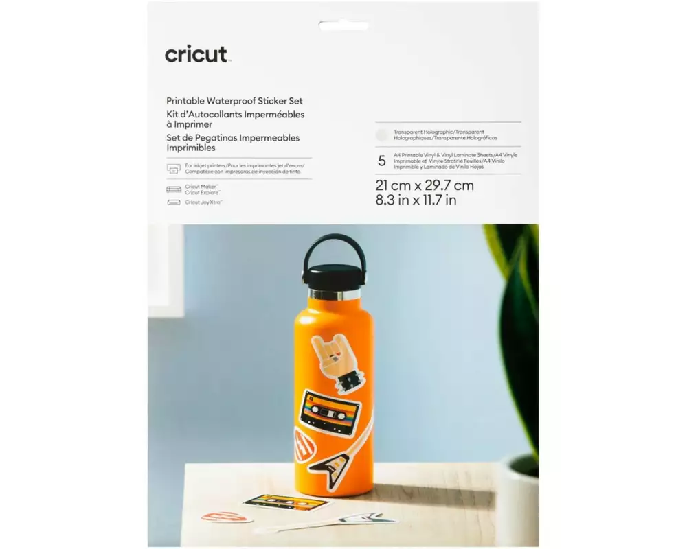 Cricut Stickerpapier Joy Xtra A4, 5 Bogen, Transparent Holo