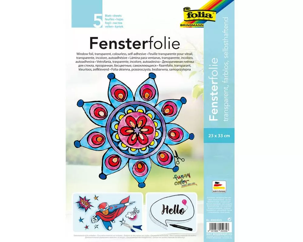 Folia Fensterfolie Transparent 23 x 33 cm, selbsthaftend 5 Blatt