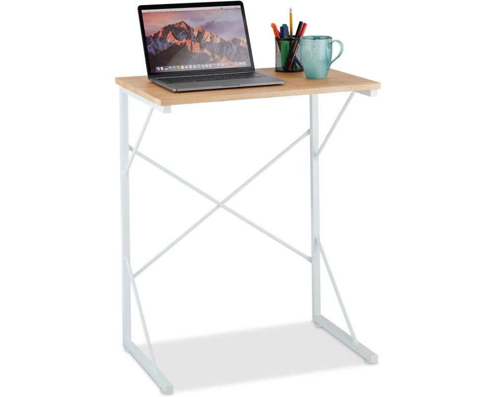 relaxdays Kleiner Schreibtisch Weiss-Hellbraun Weiss-Hellbraun 75 x 60 x 40 cm