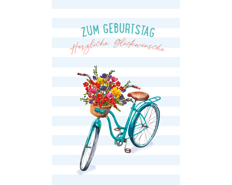 ABC Geburtstagskarte B6 51012 Fahrrad Blumen im Korb