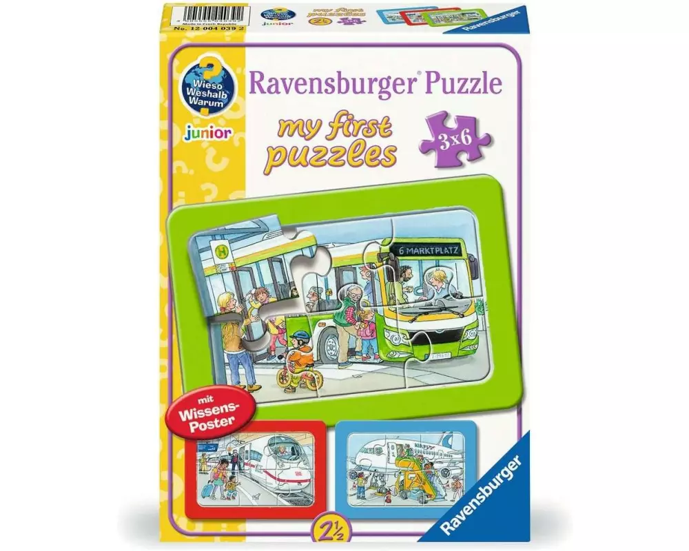 Ravensburger Puzzle Unterwegs mit Bus, Bahn und Flugzeug