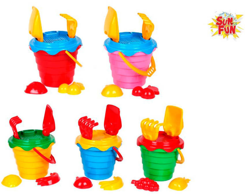 ROOST Sun Fun Eimer Set 15.5x17x23cm 720606 6-teilig, 5 assortiert