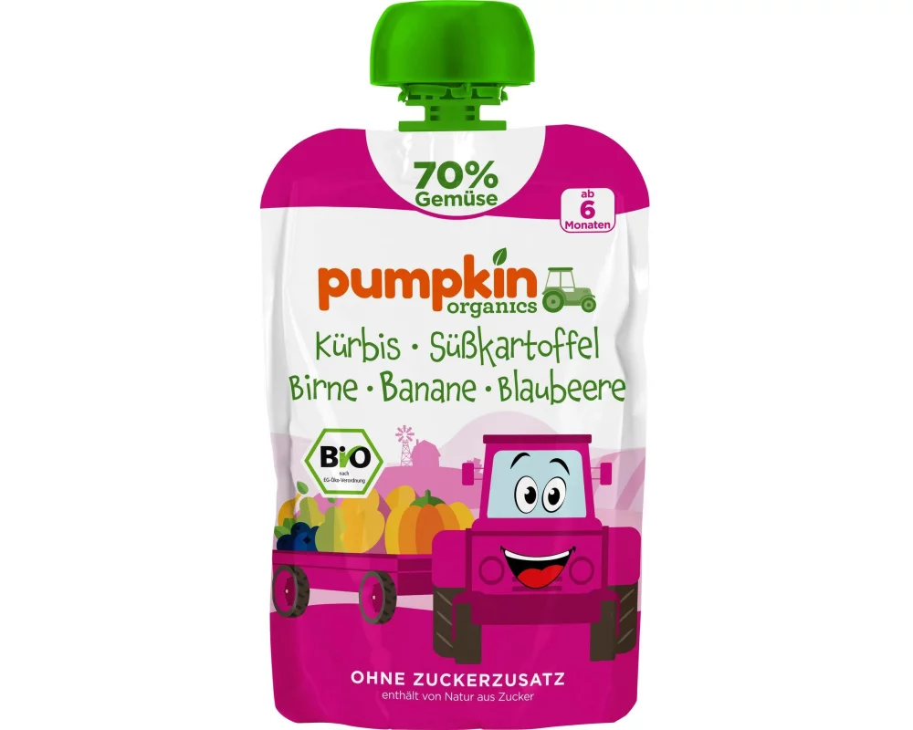 pumpkin organics Quetschbeutel Kürbis, Süsskartoffel, Birne, Banane 100 g