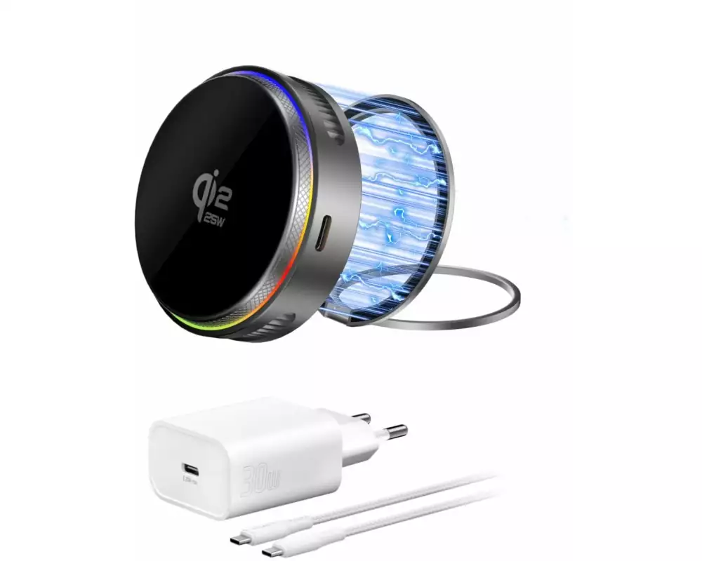 4smarts Qi2 25W / MagSafe Ladegerät-Set mit Kühlung RGB, Raumgrau