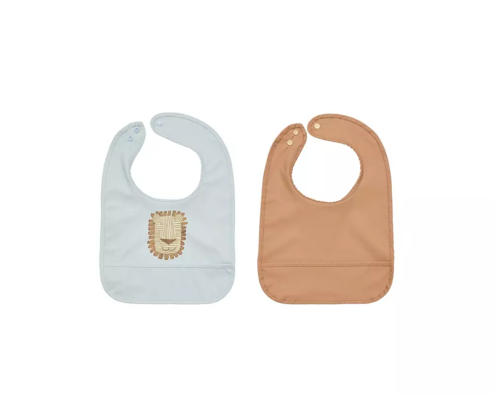 OYOY Lätzchen Lobo Lion 2 Stück, 34 x 27 cm, Hellblau/Caramel