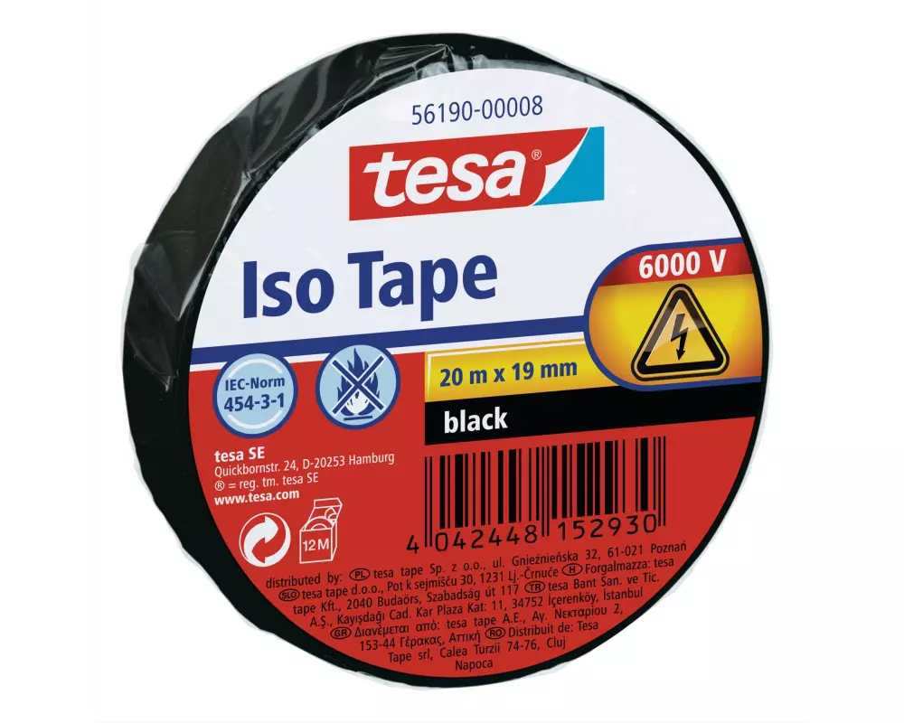 tesa Isolierband Iso Tape 19 mm x 20 m, Schwarz
