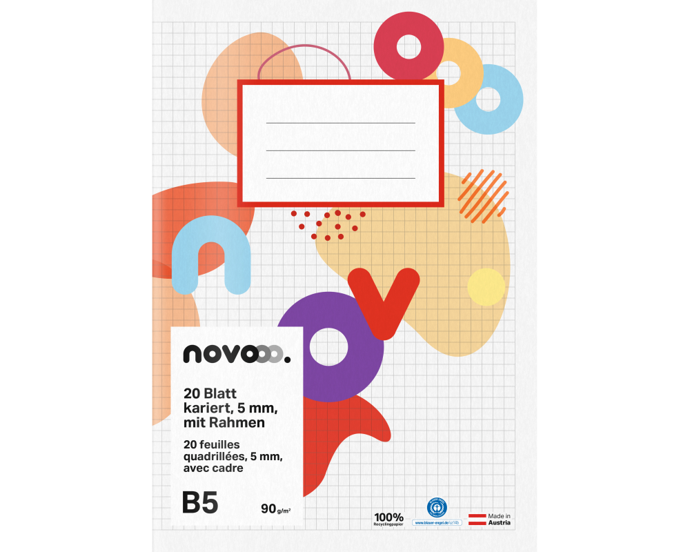 NOVOOO Schulheft B5 729772 5mm kariert mit Rand 90g