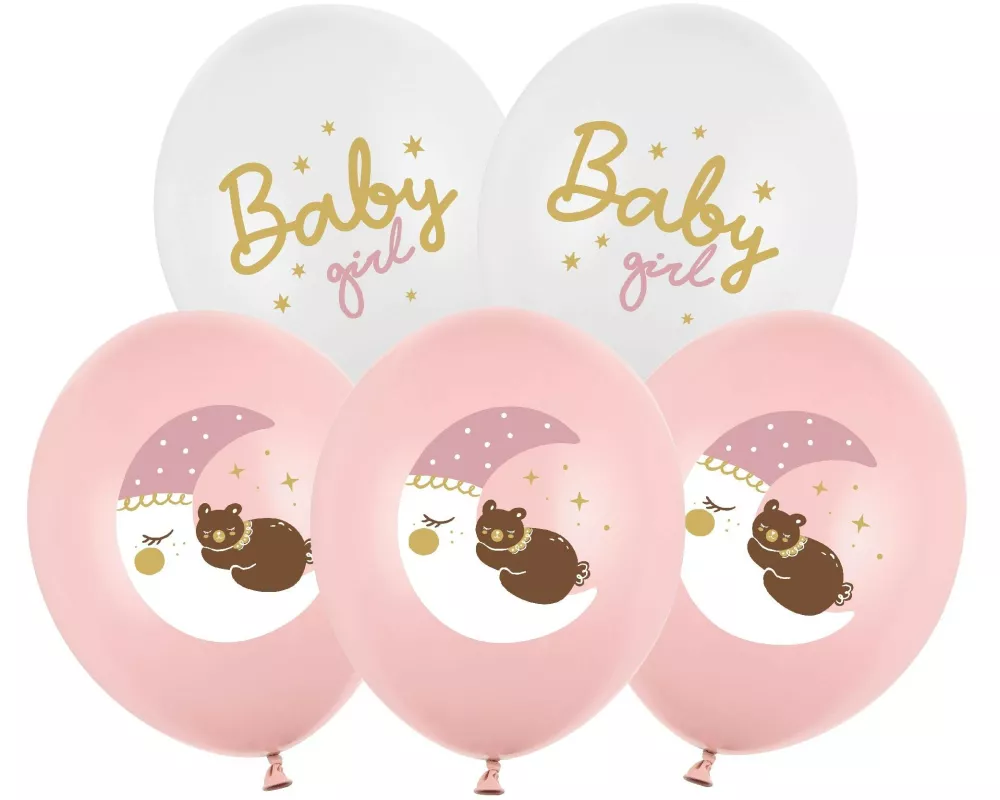 Partydeco Luftballon Baby Girl Weiss / Pink, 6 Stück