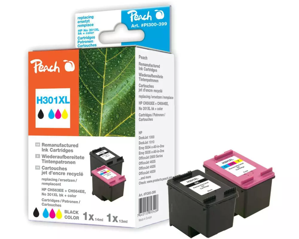 Peach Tintenset HP Nr. 301XL (CH563EE/CH564EE) BK, C, M, Y